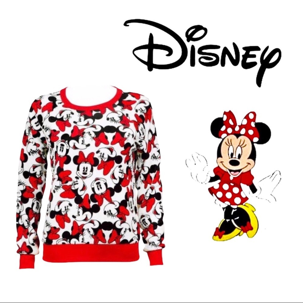 NWT Minnie Mouse All Over Print Juniors Sweater Juniors Size Medium